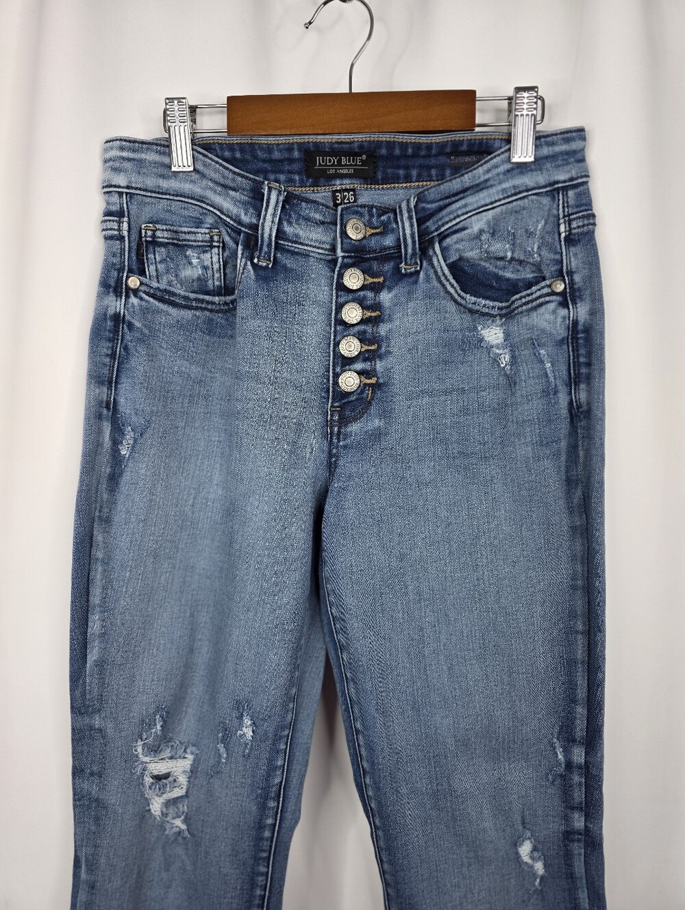 Judy Blue Skinny Fit Size 3/26 Distressed Raw Hem Button Fly Stretch Denim Jeans - Picture 3 of 16